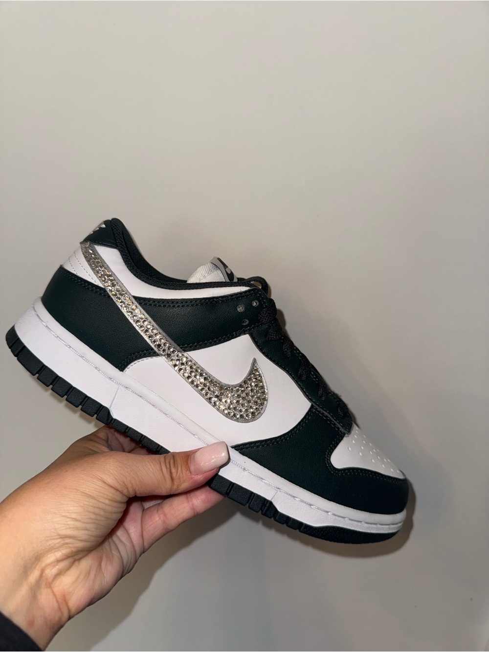 Nike Women’s Seaweed & White Sneakers with Rhinestone Swoosh